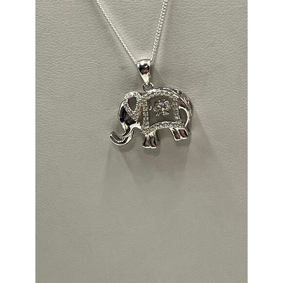 Vintage Sterling Silver Elephant Dancing Diamond Blue CZ Eye Pendant Necklace - Picture 2 of 8